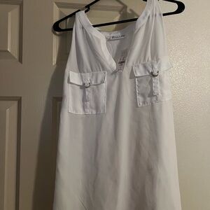 New York & Company White V-Neck Top